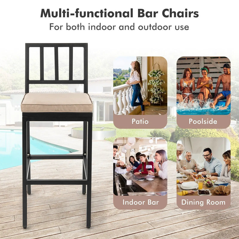 Set of 2 Patio Bar Chairs with Detachable Cushion and Footrest-Vertical Stripes by DirectDeals