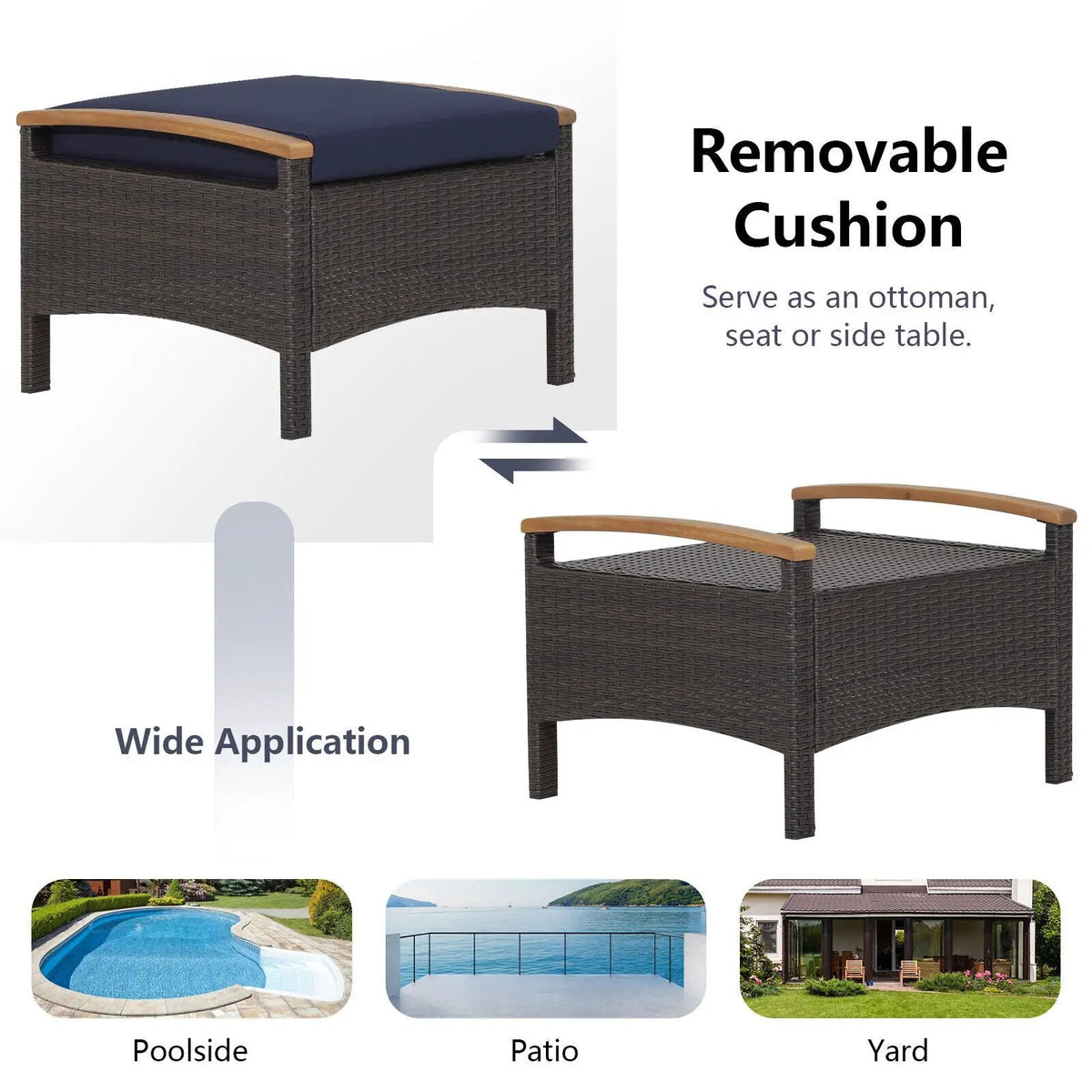 Set of 2 Fade-Resistant Wicker Patio Ottoman by DirectDeals