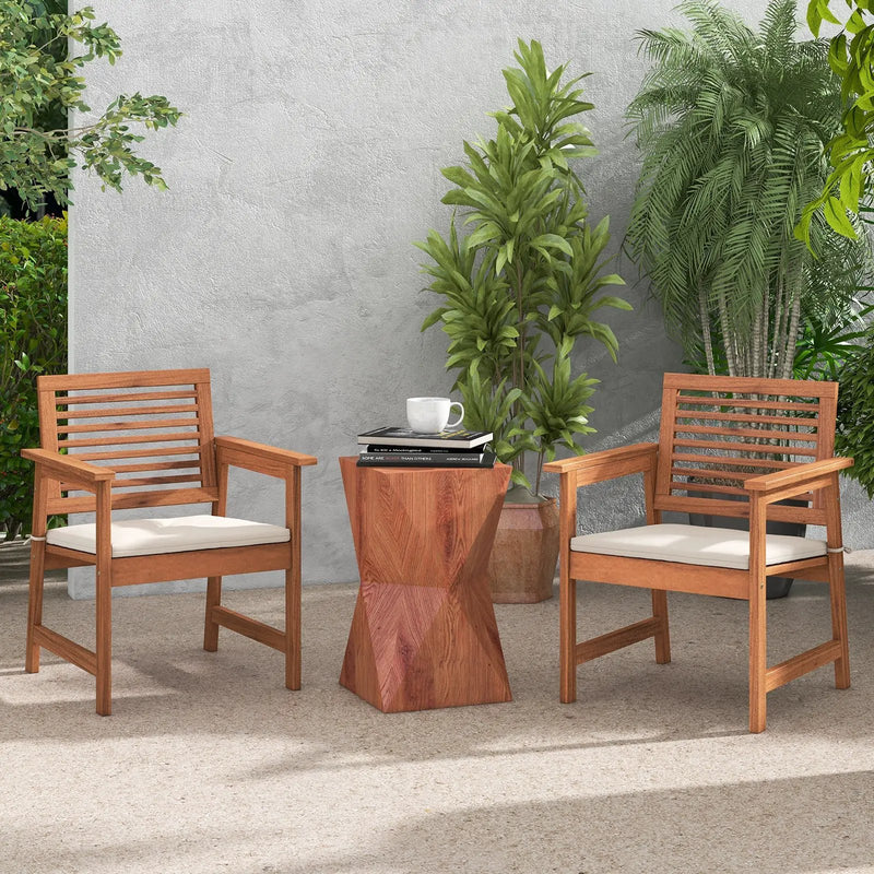 Set of 2 Patio Solid Wood Dining Chairs with Cushions and Slatted Seat by DirectDeals
