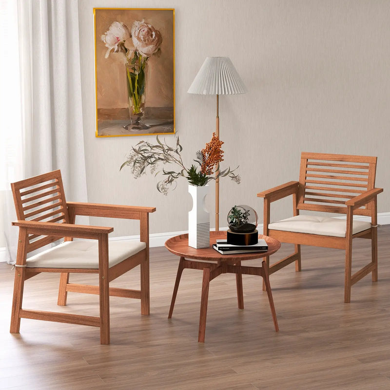 Set of 2 Patio Solid Wood Dining Chairs with Cushions and Slatted Seat by DirectDeals