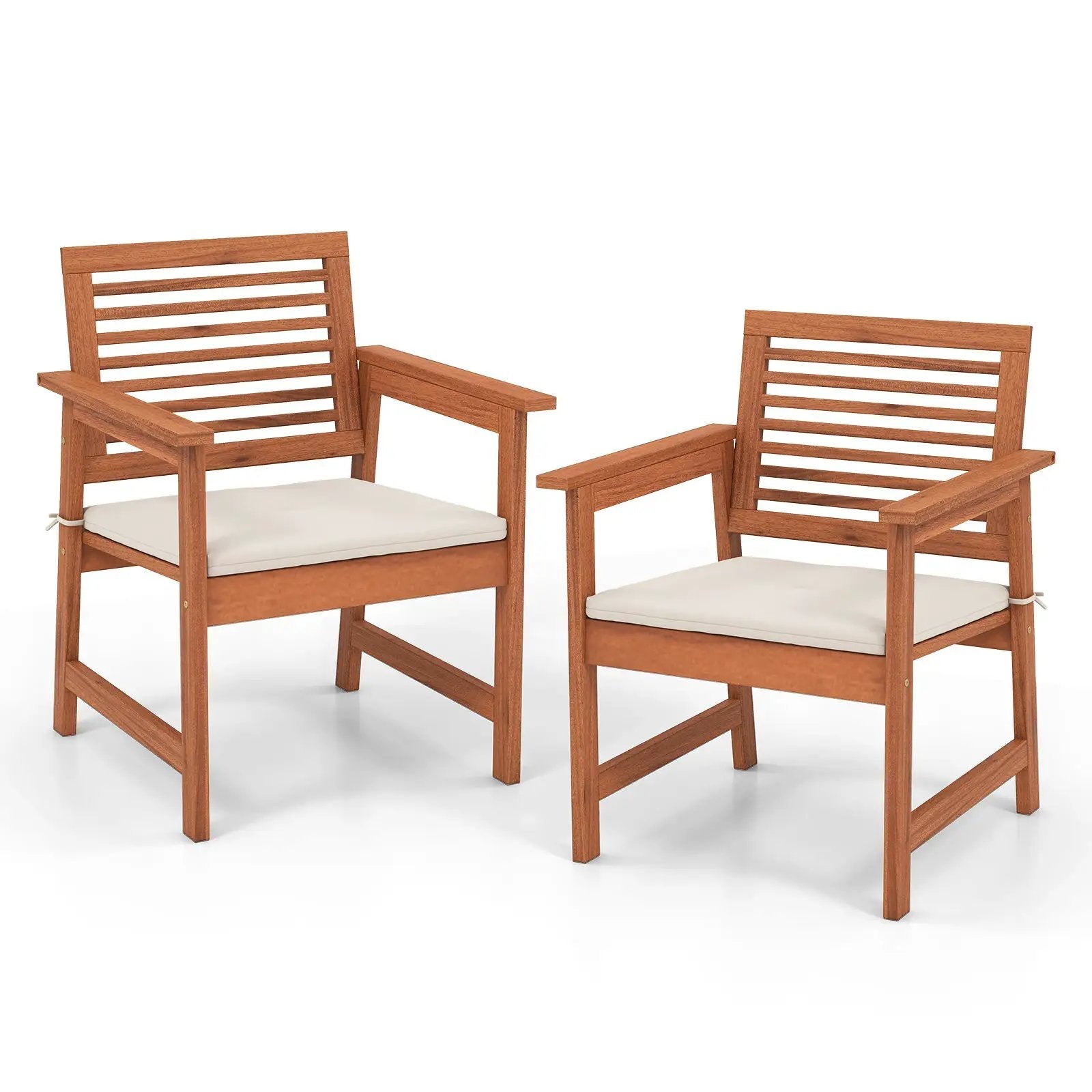 Set of 2 Patio Solid Wood Dining Chairs with Cushions and Slatted Seat by DirectDeals
