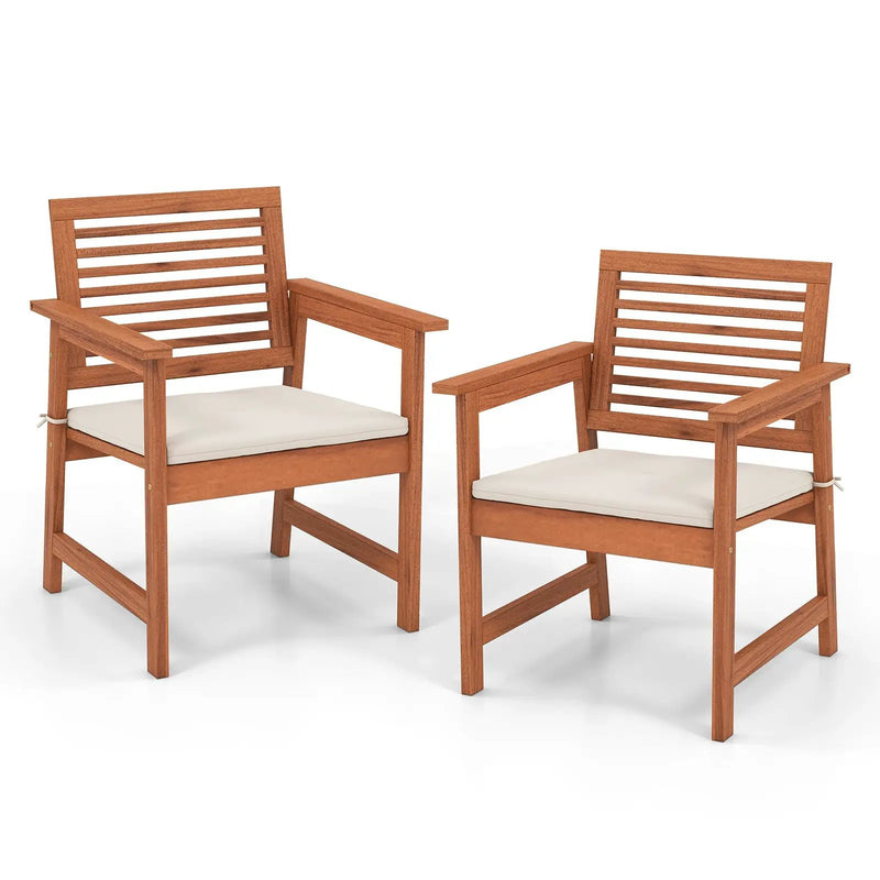 Set of 2 Patio Solid Wood Dining Chairs with Cushions and Slatted Seat by DirectDeals