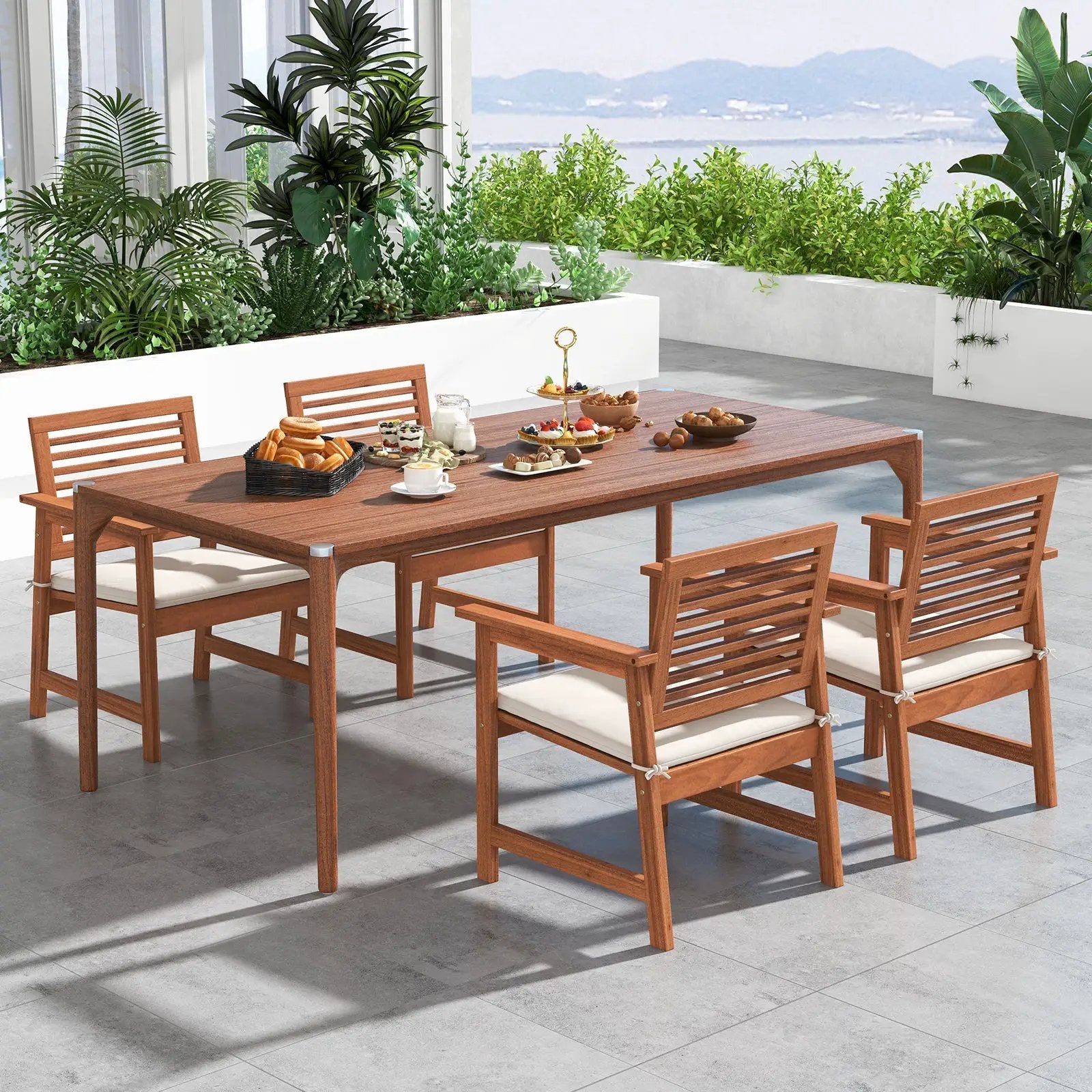 Set of 2 Patio Solid Wood Dining Chairs with Cushions and Slatted Seat by DirectDeals