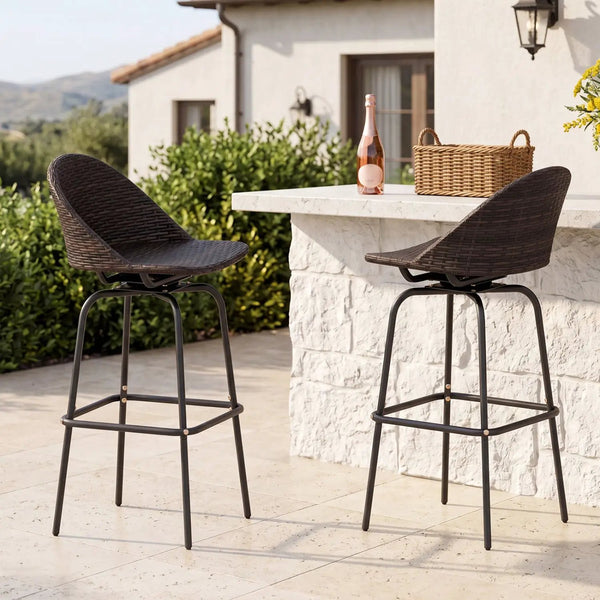 Swivel Patio Bar Stools Set of 2 with Rattan Seat 400 LBS