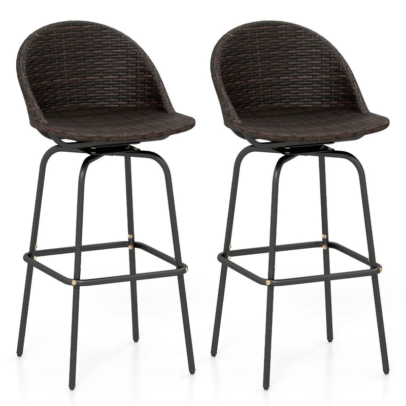Swivel Patio Bar Stools Set of 2 with Rattan Seat 400 LBS by DirectDeals