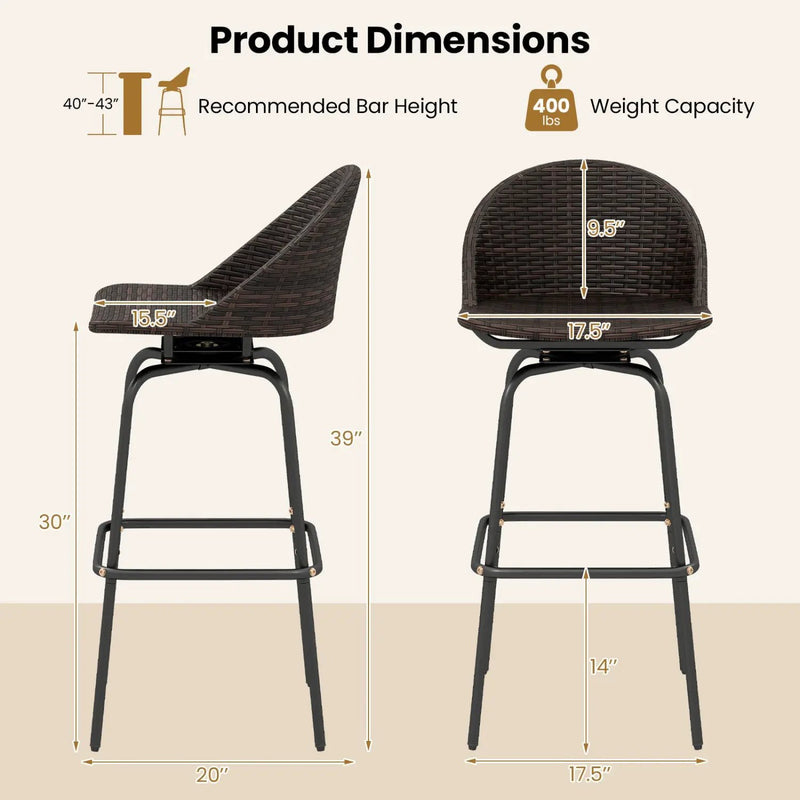 Swivel Patio Bar Stools Set of 2 with Rattan Seat 400 LBS by DirectDeals