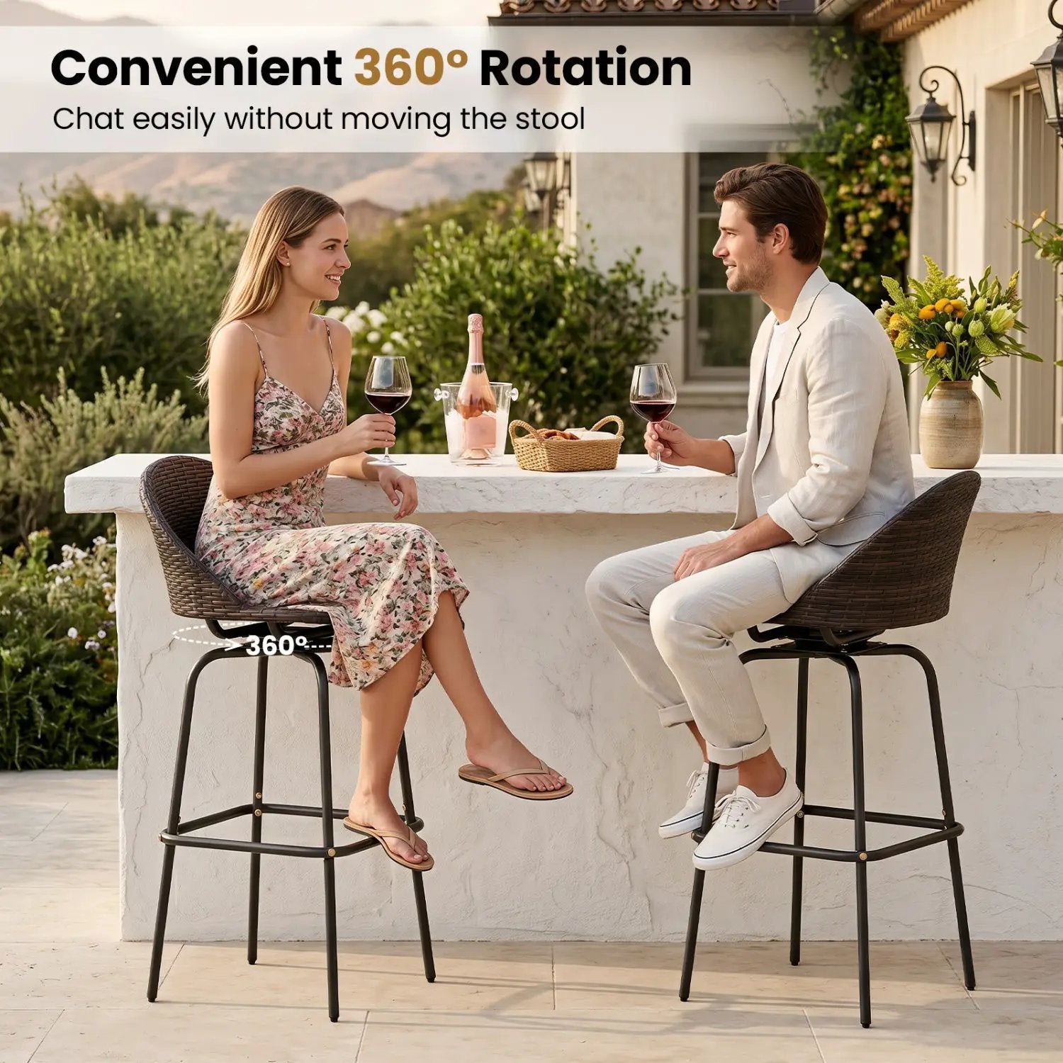 Swivel Patio Bar Stools Set of 2 with Rattan Seat 400 LBS by DirectDeals