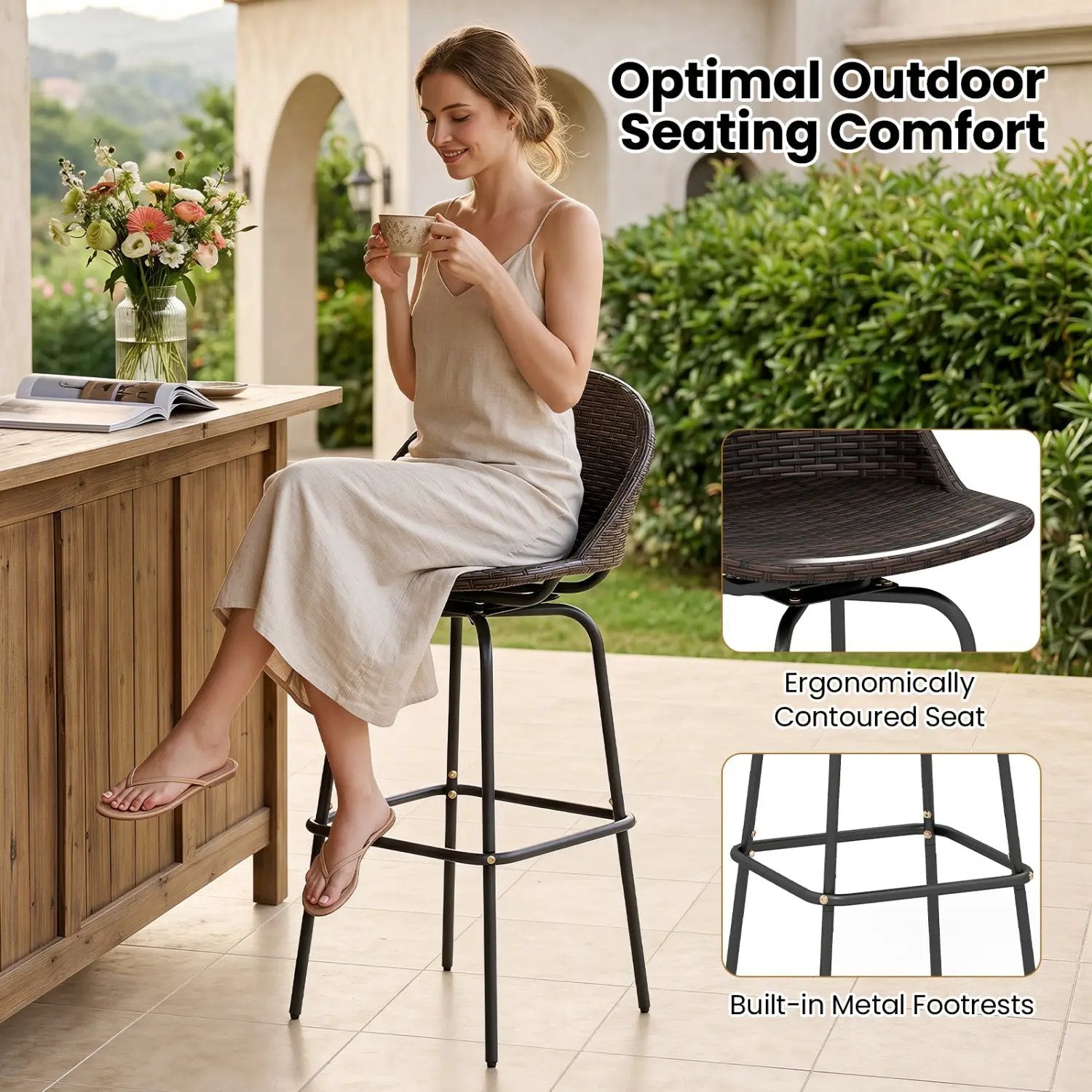Swivel Patio Bar Stools Set of 2 with Rattan Seat 400 LBS by DirectDeals