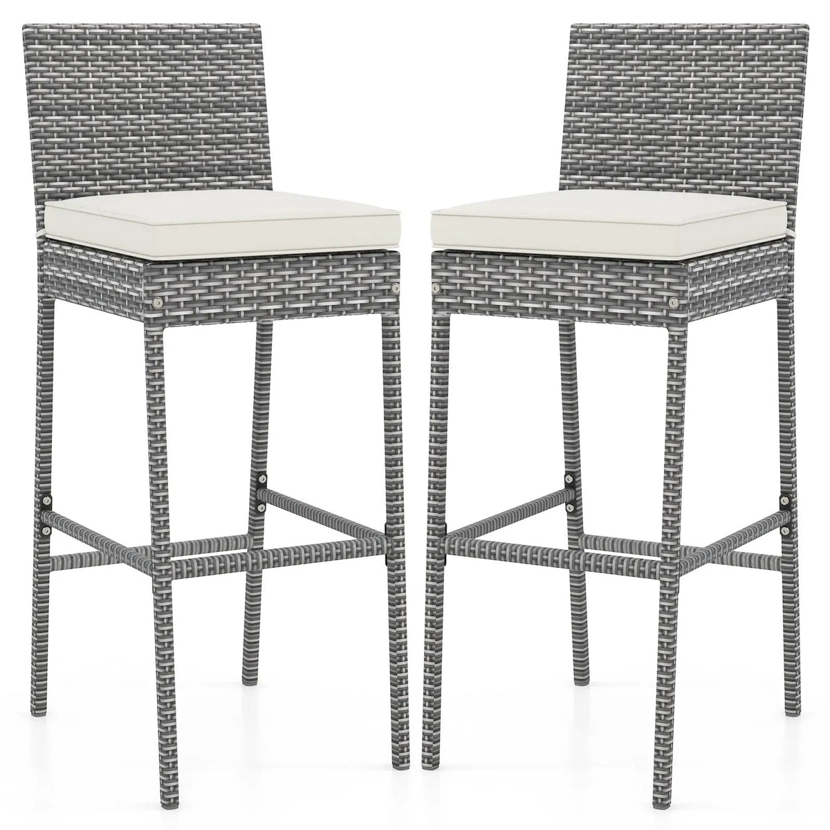 Set of 2/4 Patio Wicker Barstools with Soft Seat Cushion and Cozy Footrest by DirectDeals