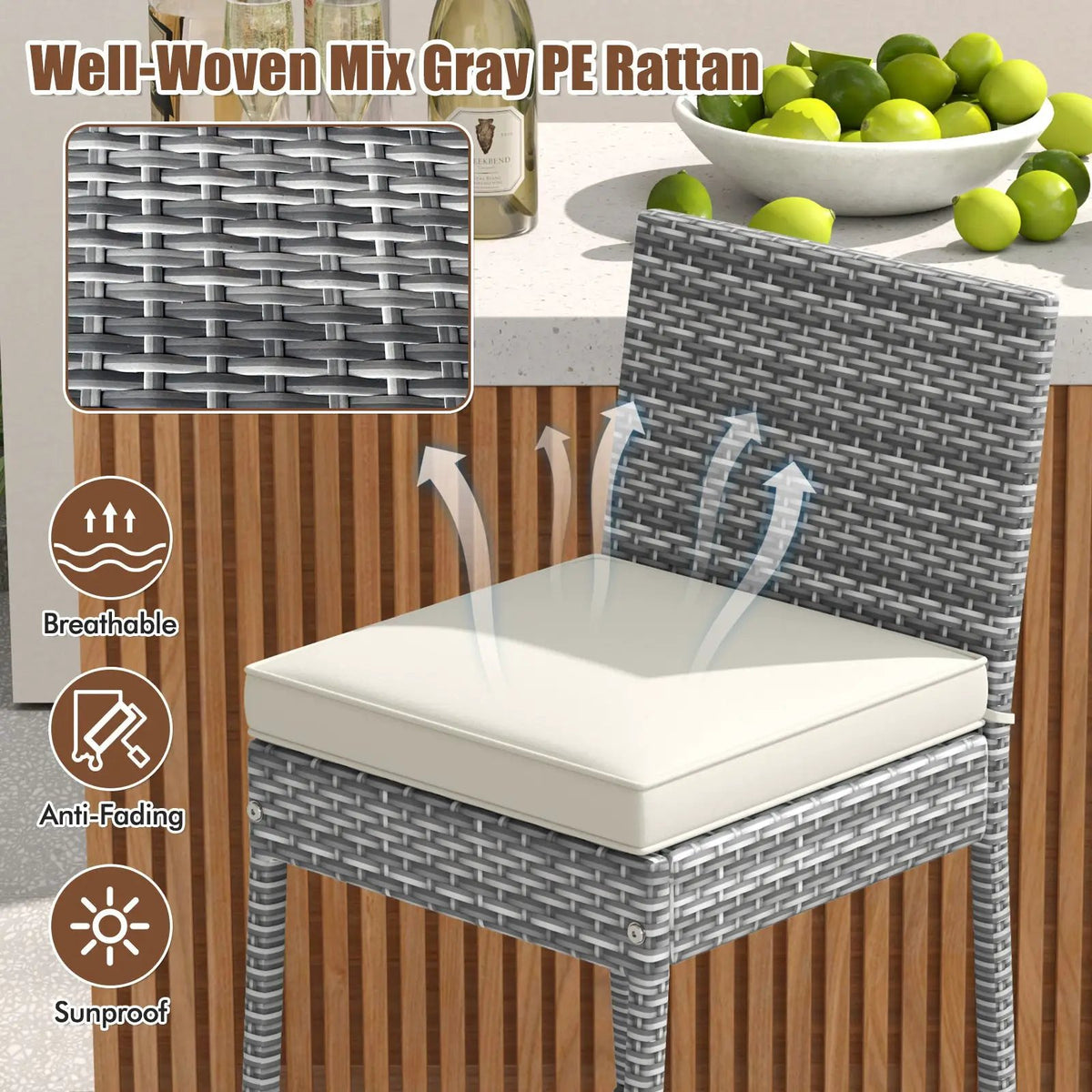 Set of 2/4 Patio Wicker Barstools with Soft Seat Cushion and Cozy Footrest by DirectDeals
