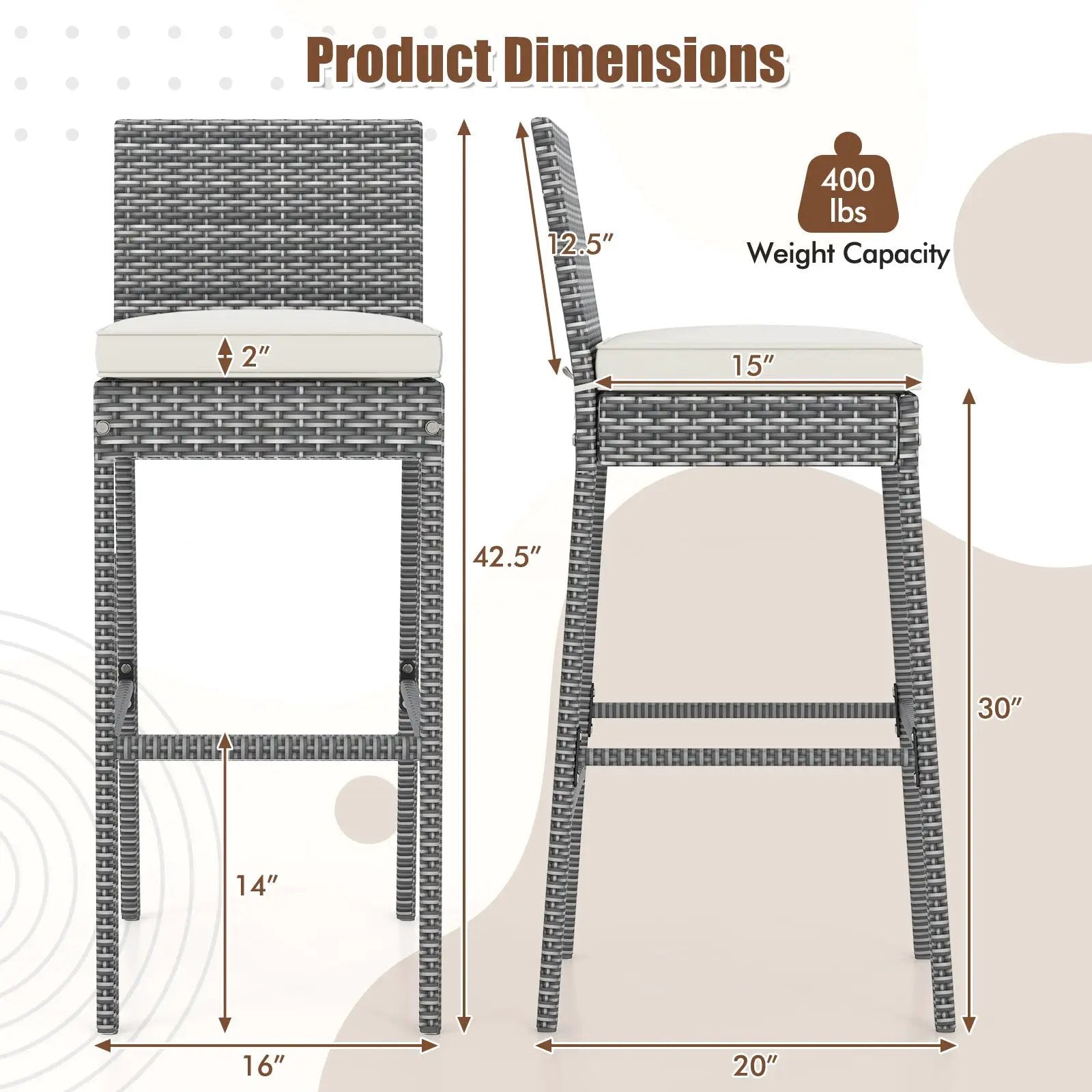 Set of 2/4 Patio Wicker Barstools with Soft Seat Cushion and Cozy Footrest by DirectDeals