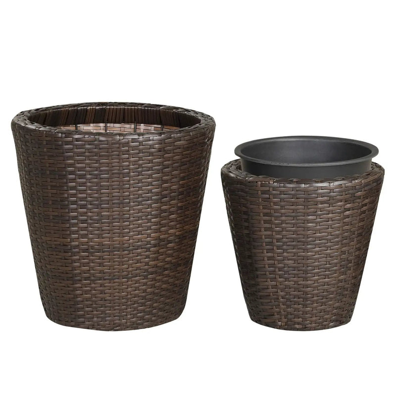 Rattan Planters Set of 2 with Drainage Holes and Saucers by DirectDeals