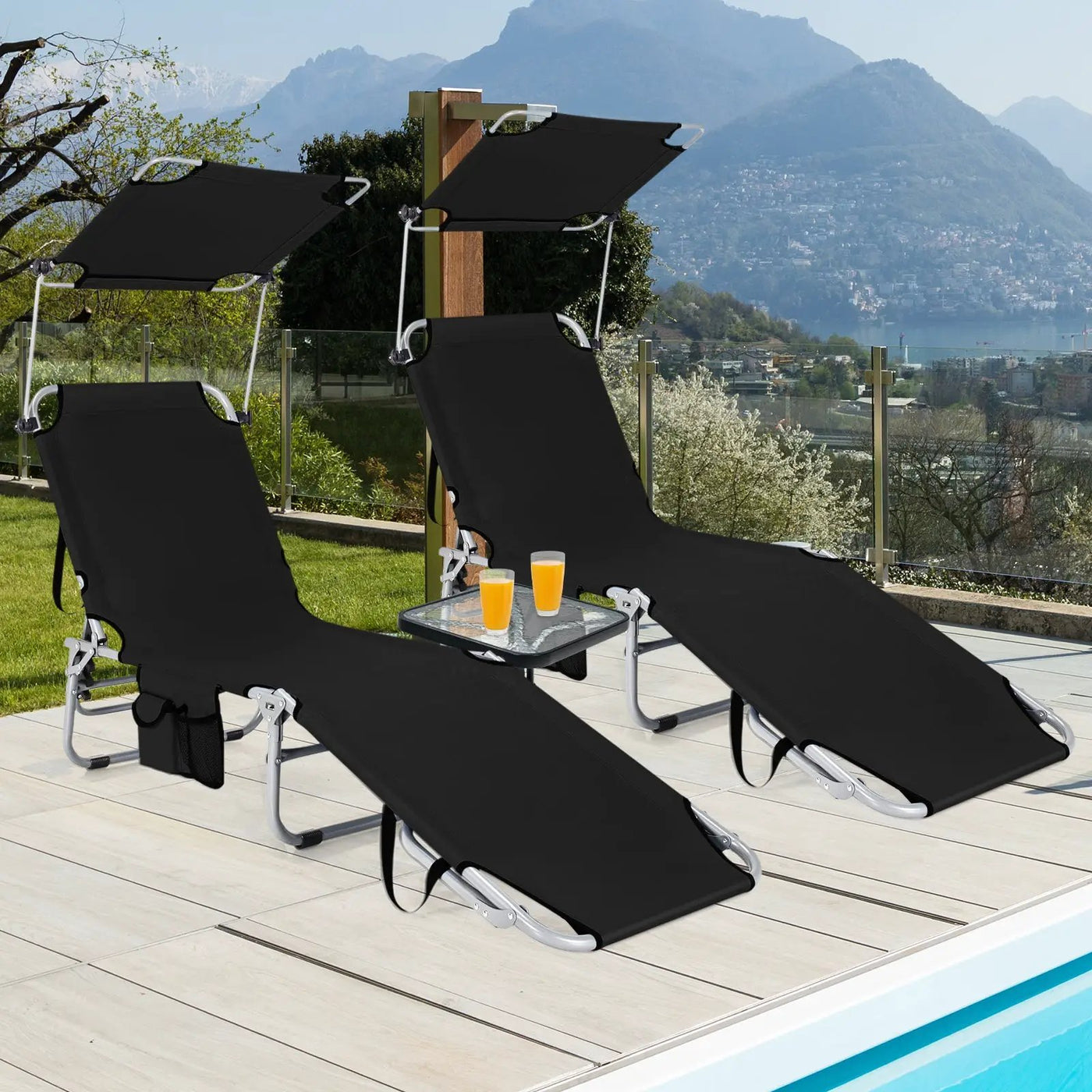 Set of 2 Portable Reclining Chair with 5 Adjustable Positions by DirectDeals