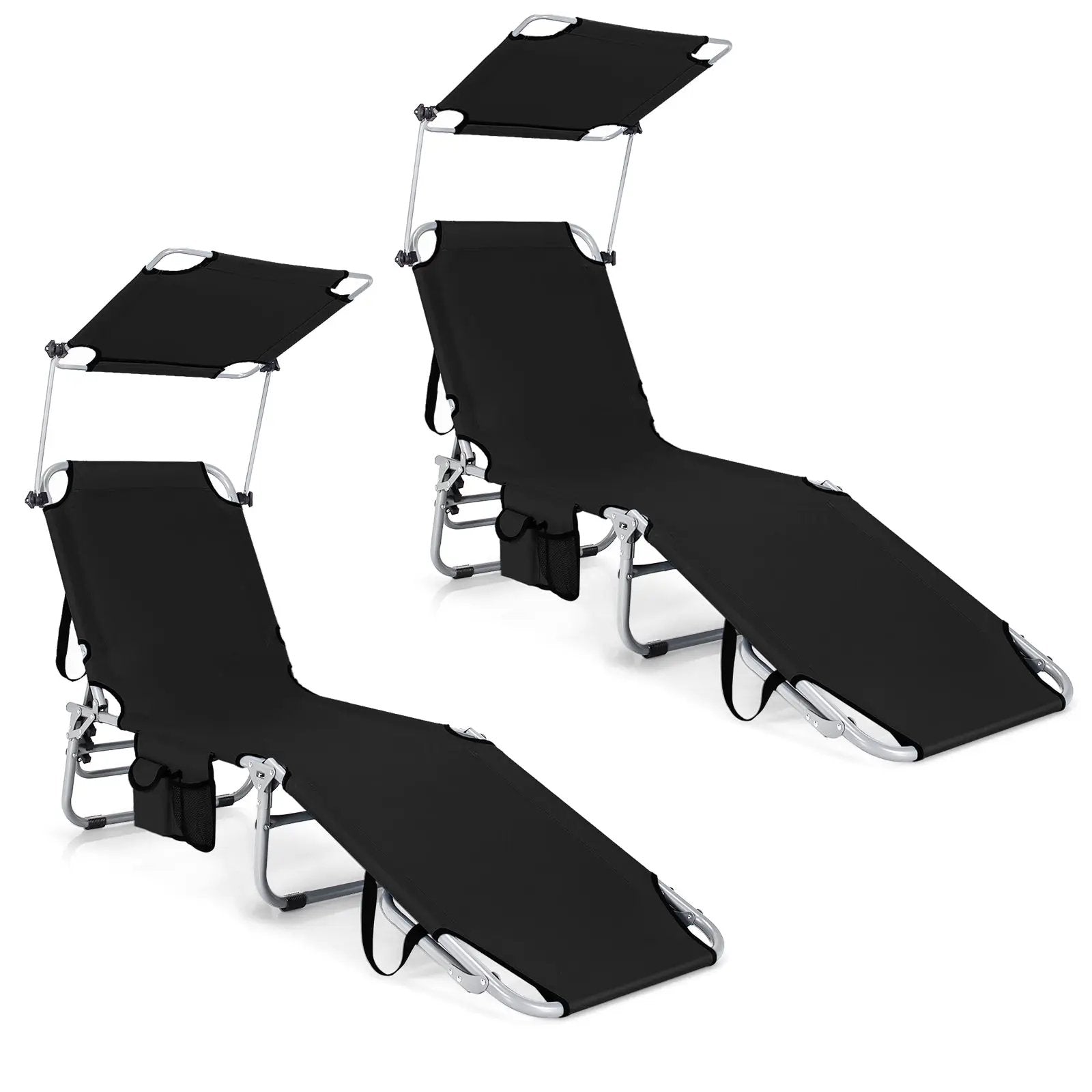 Set of 2 Portable Reclining Chair with 5 Adjustable Positions by DirectDeals