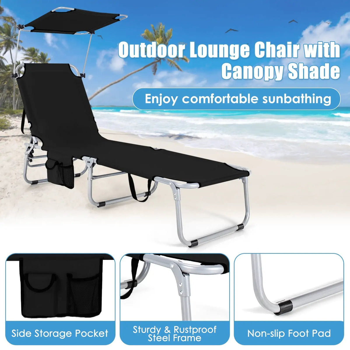 Set of 2 Portable Reclining Chair with 5 Adjustable Positions by DirectDeals