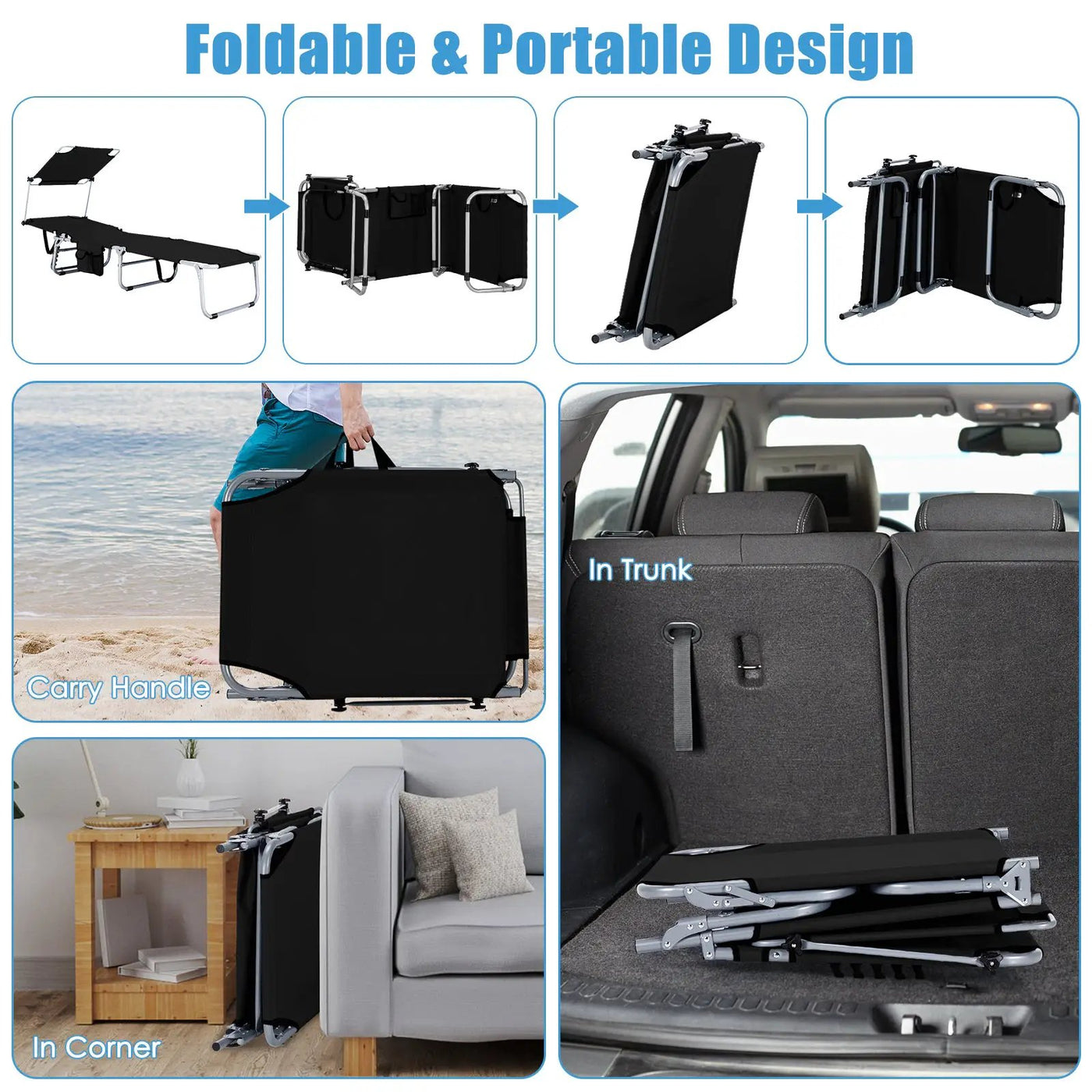 Set of 2 Portable Reclining Chair with 5 Adjustable Positions by DirectDeals