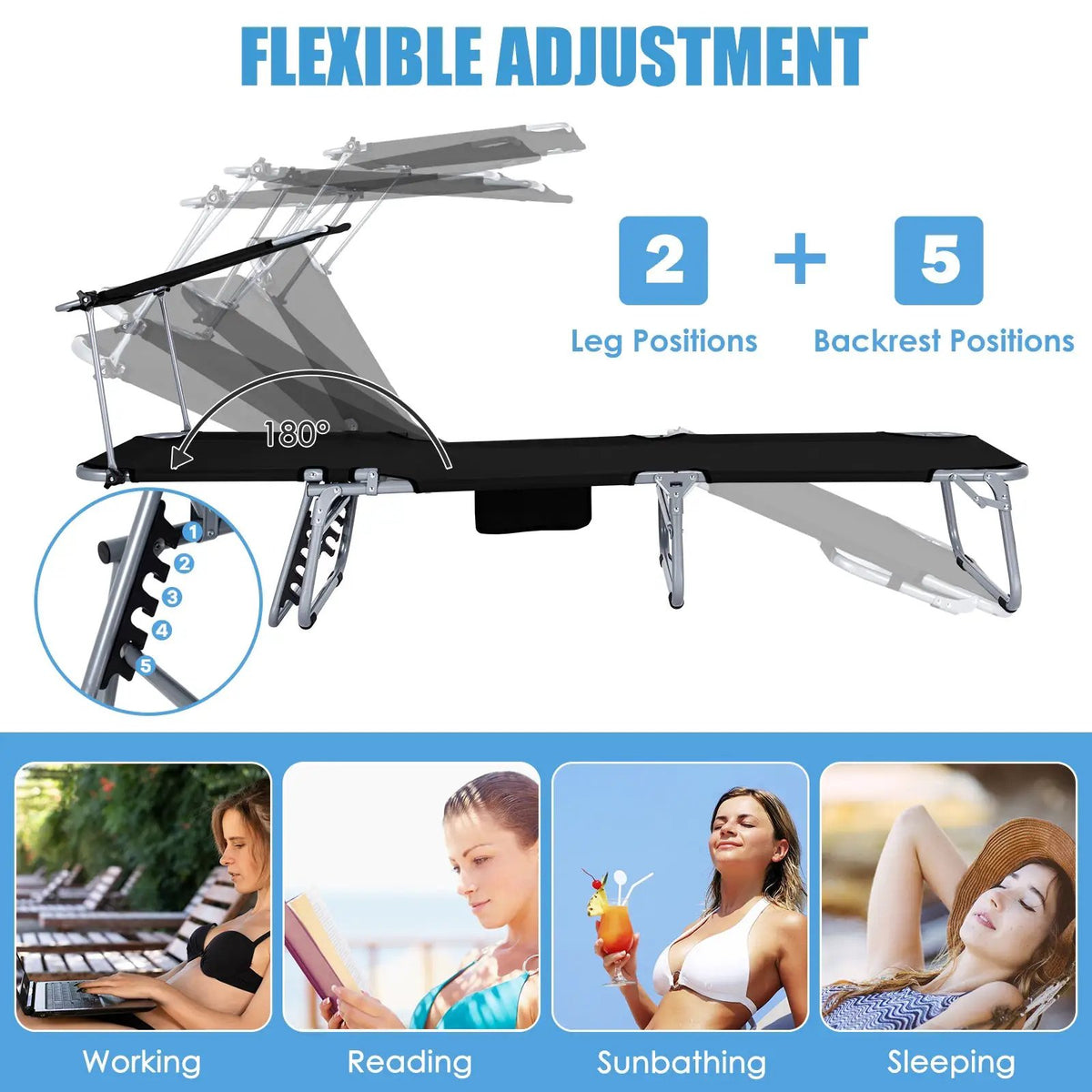 Set of 2 Portable Reclining Chair with 5 Adjustable Positions by DirectDeals