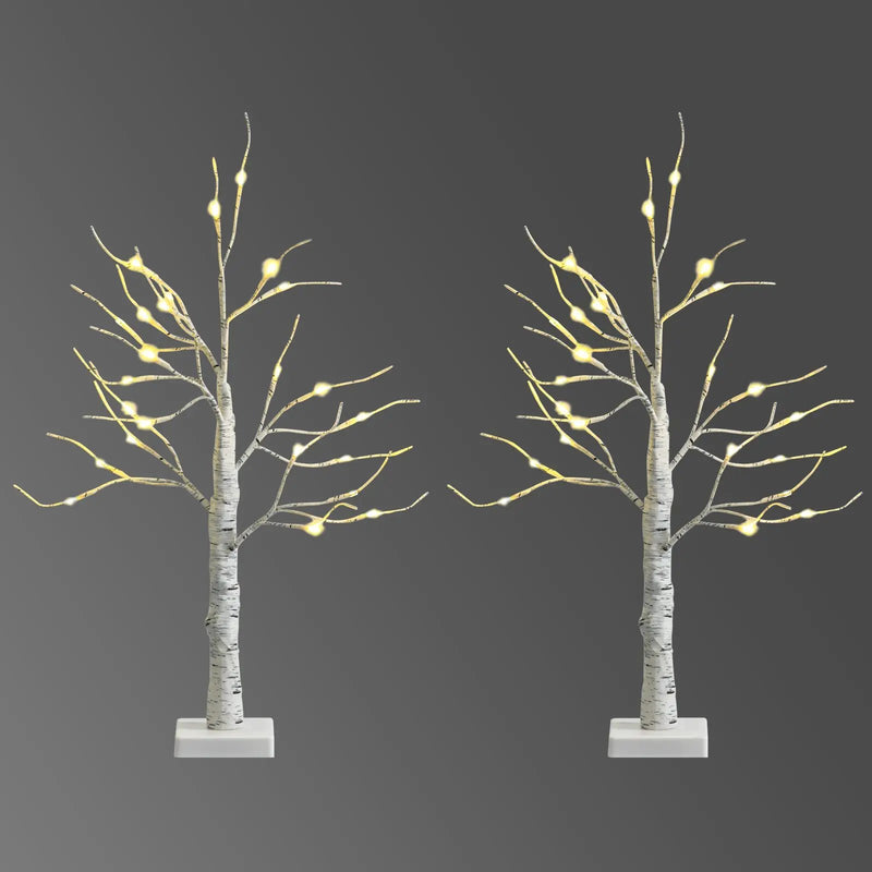 Set of 2 Pre-lit White Twig Birch Tree Battery Powered for Christmas Holiday by DirectDeals