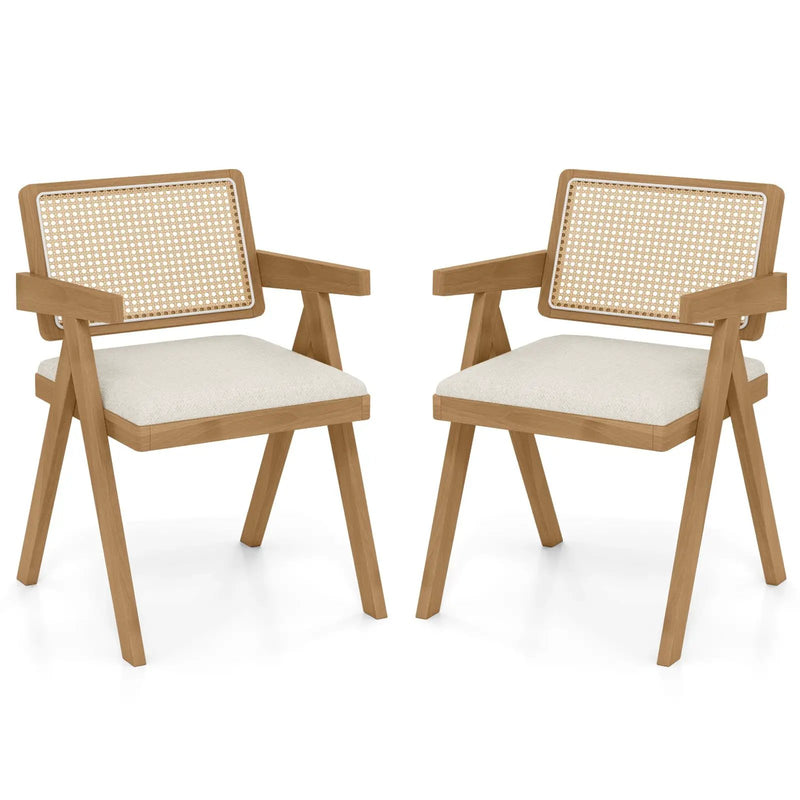Set of 2 Rattan Accent Chairs with Padded Cushion and Rubber Wood Frame by DirectDeals