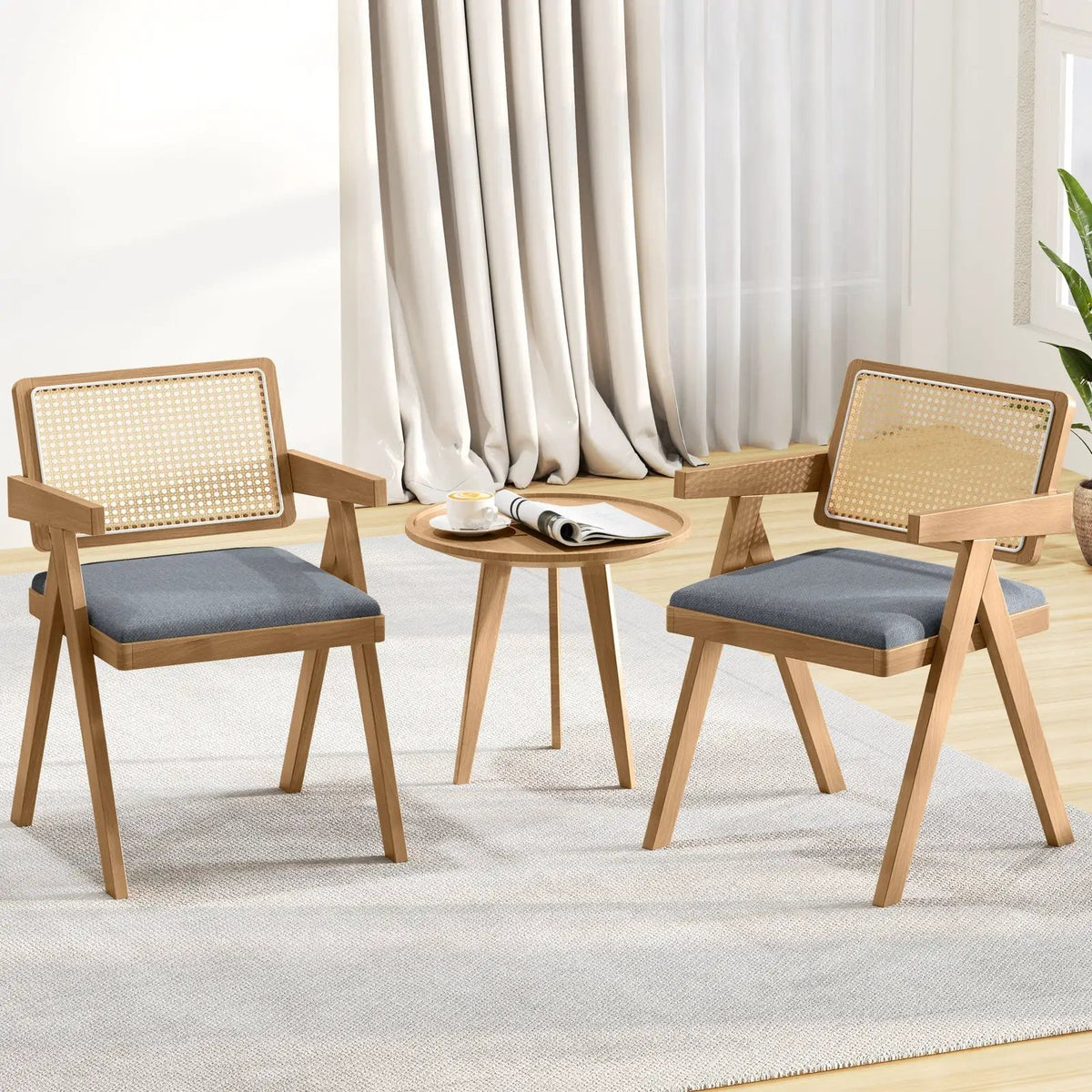 Set of 2 Rattan Accent Chairs with Padded Cushion and Rubber Wood Frame by DirectDeals
