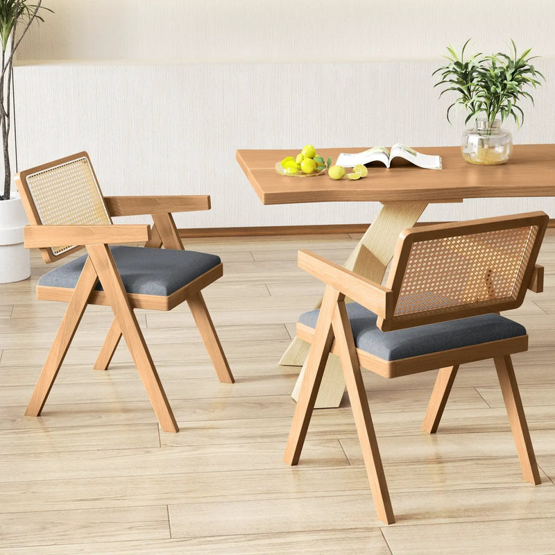 Set of 2 Rattan Accent Chairs with Padded Cushion and Rubber Wood Frame by DirectDeals