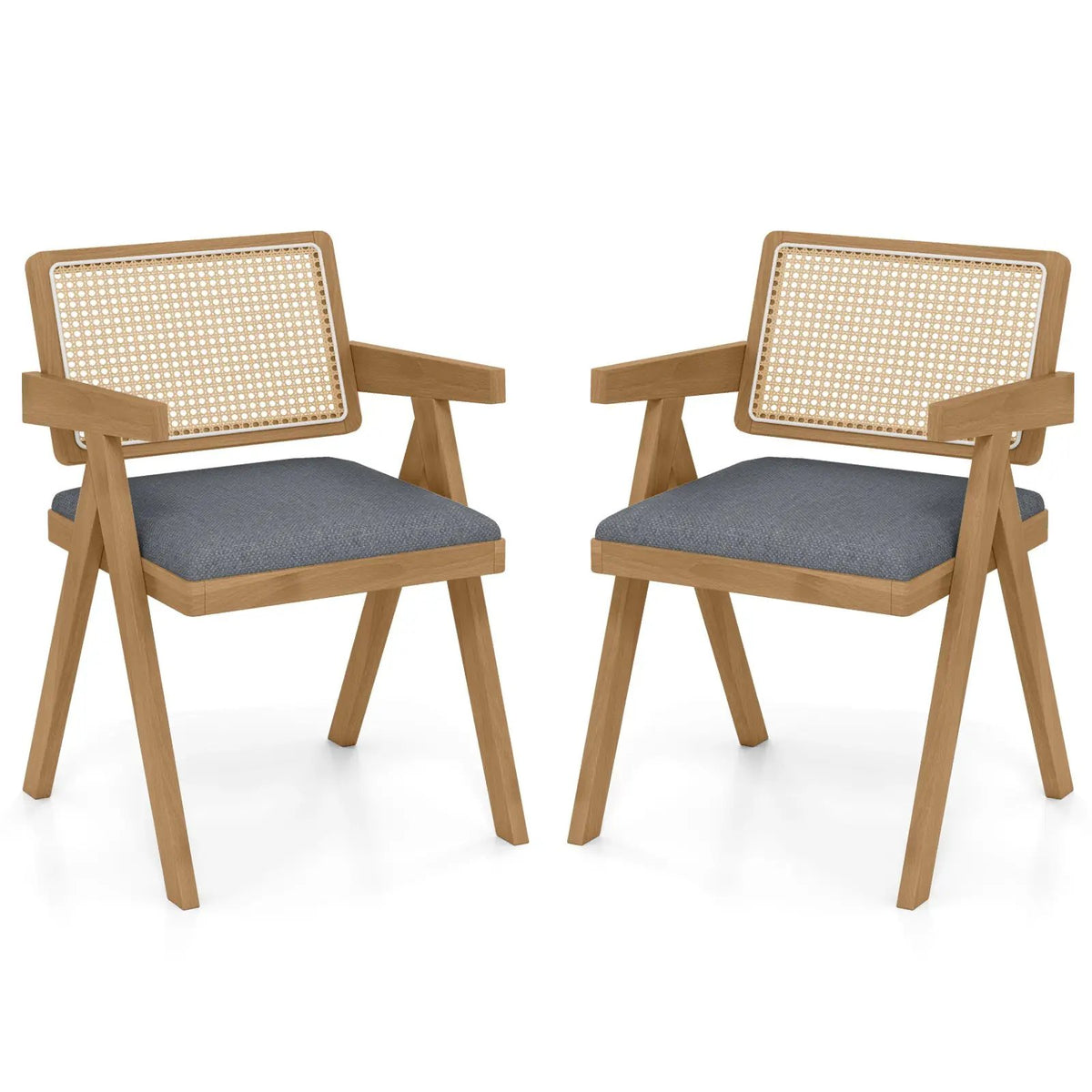 Set of 2 Rattan Accent Chairs with Padded Cushion and Rubber Wood Frame by DirectDeals