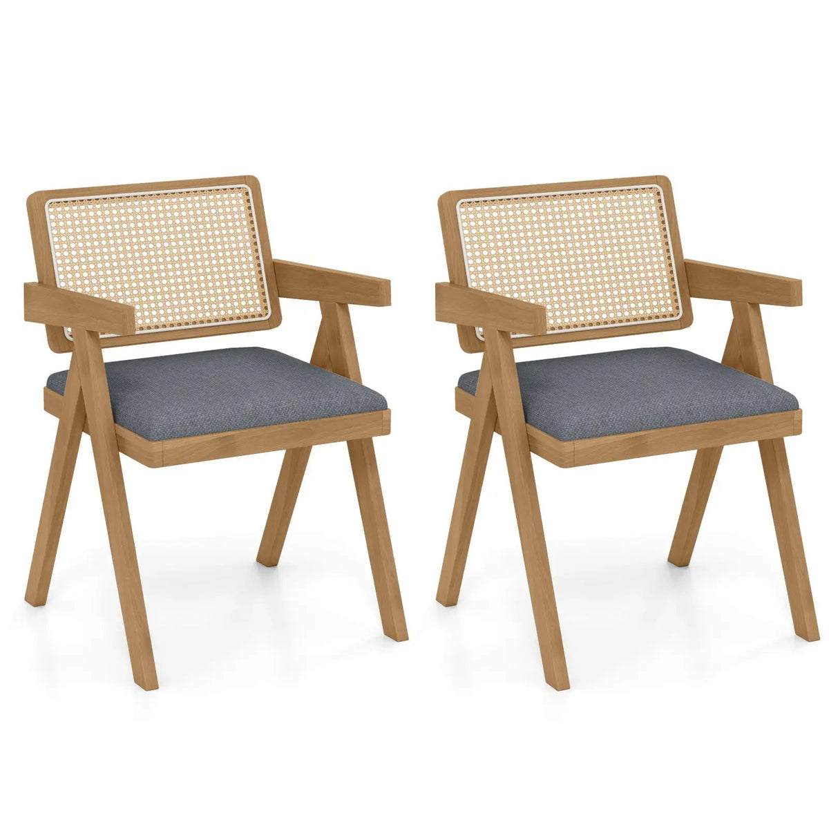 Set of 2 Rattan Accent Chairs with Padded Cushion and Rubber Wood Frame by DirectDeals