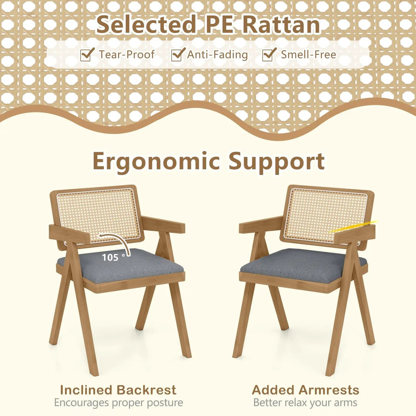 Set of 2 Rattan Accent Chairs with Padded Cushion and Rubber Wood Frame by DirectDeals
