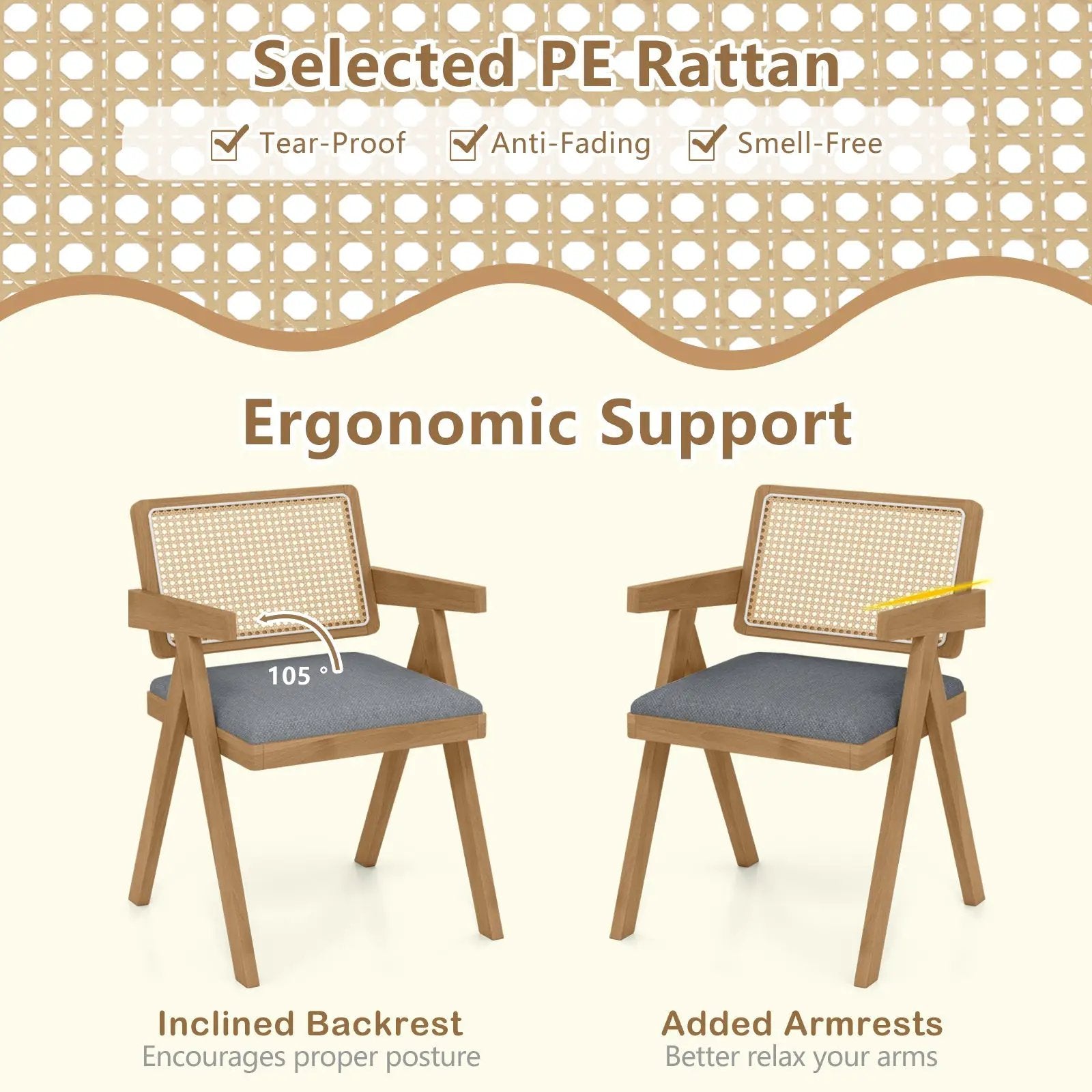 Set of 2 Rattan Accent Chairs with Padded Cushion and Rubber Wood Frame by DirectDeals