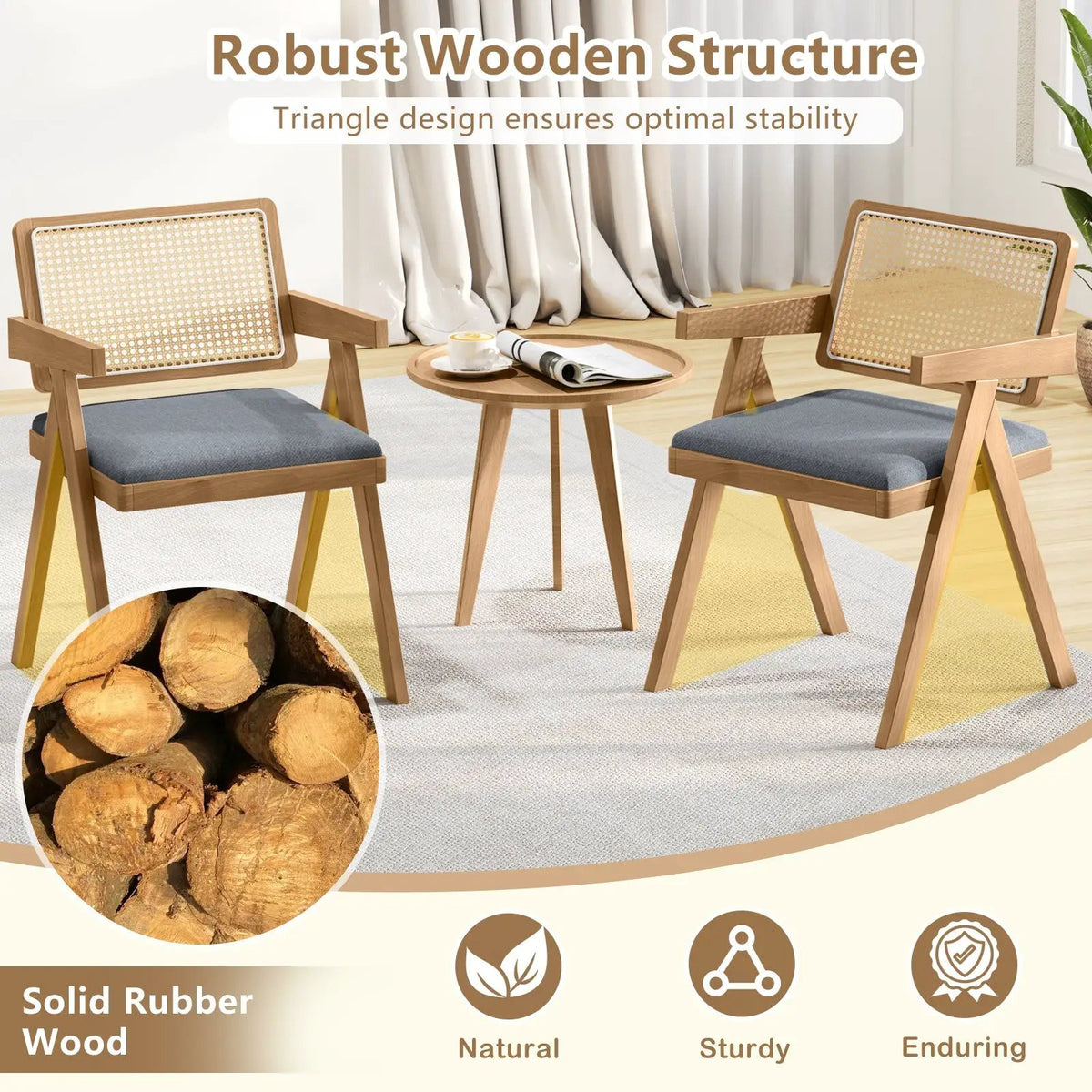 Set of 2 Rattan Accent Chairs with Padded Cushion and Rubber Wood Frame by DirectDeals