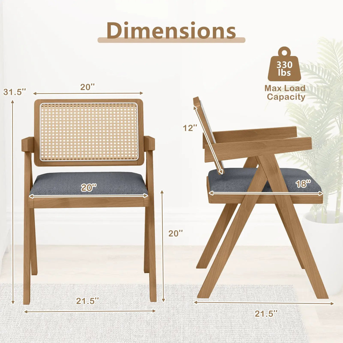 Set of 2 Rattan Accent Chairs with Padded Cushion and Rubber Wood Frame by DirectDeals
