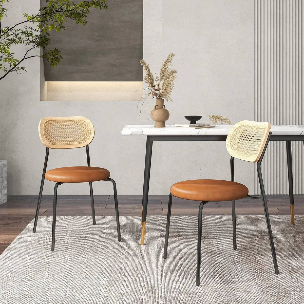 Set of 2 Rattan Dining Chair with Metal Legs by DirectDeals