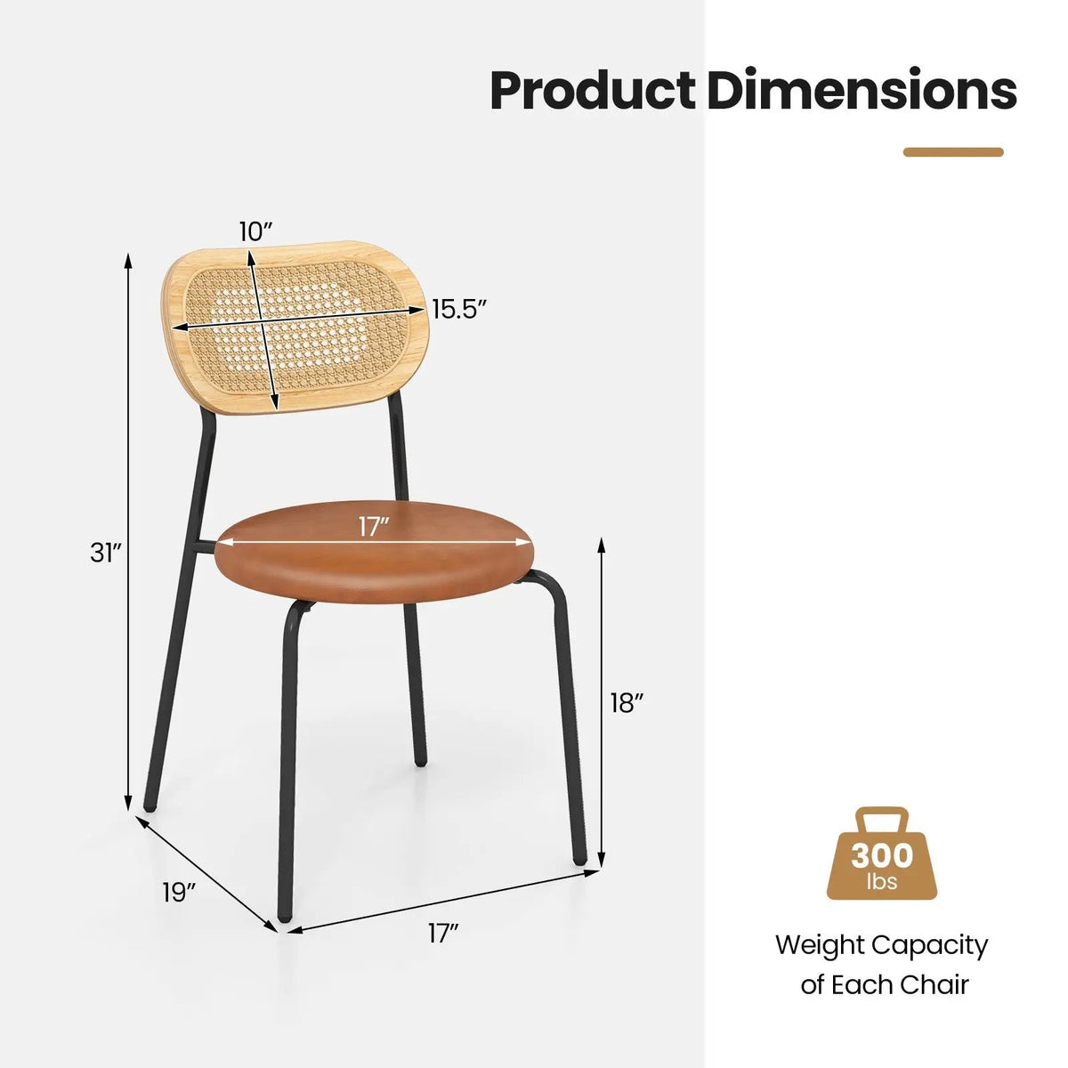 Set of 2 Rattan Dining Chair with Metal Legs by DirectDeals