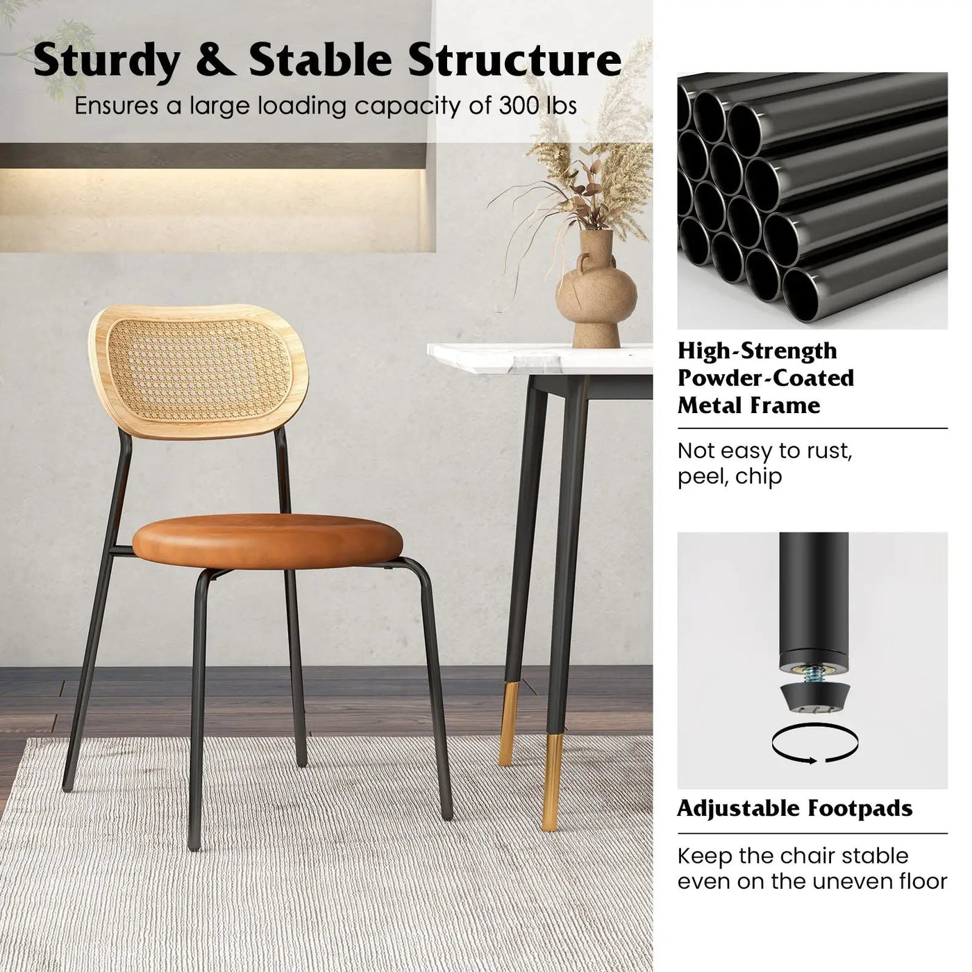 Set of 2 Rattan Dining Chair with Metal Legs by DirectDeals