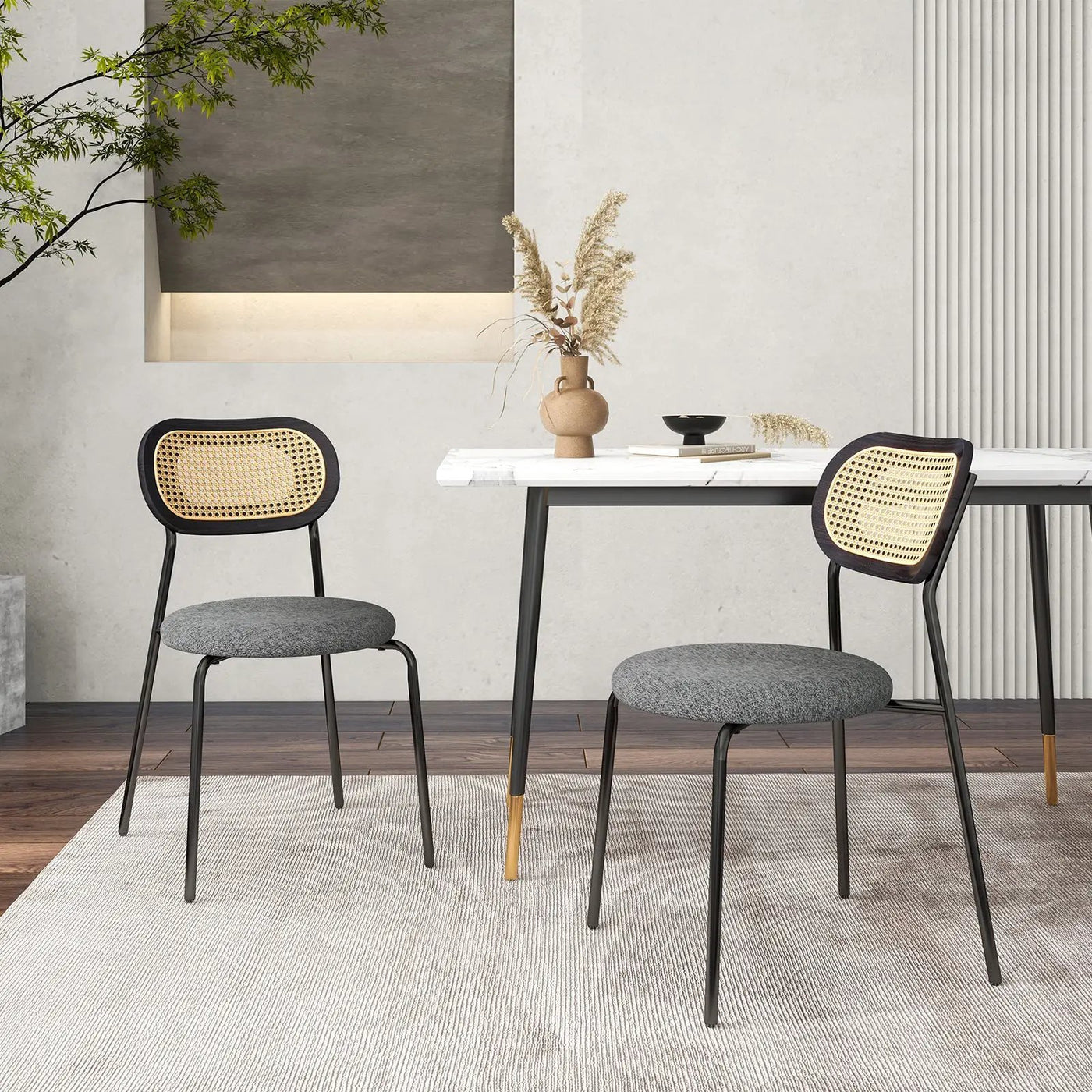 Set of 2 Rattan Dining Chair with Metal Legs by DirectDeals