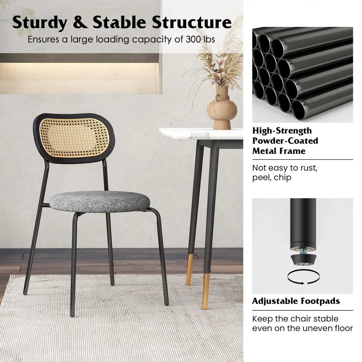 Set of 2 Rattan Dining Chair with Metal Legs by DirectDeals