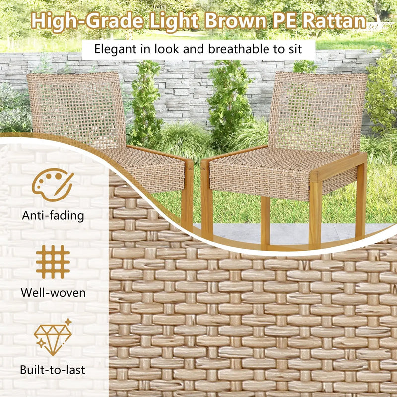 Set of 2 Rattan Patio Wood Barstools Dining Chairs with Backrest-Set of 2 by DirectDeals