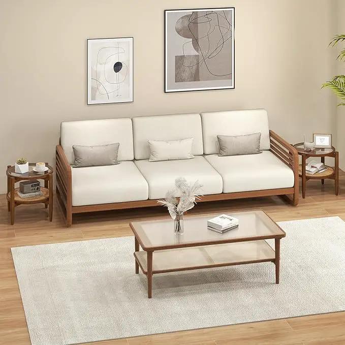 Round Rattan Side Table Set with Glass Top - Set of 2 by DirectDeals