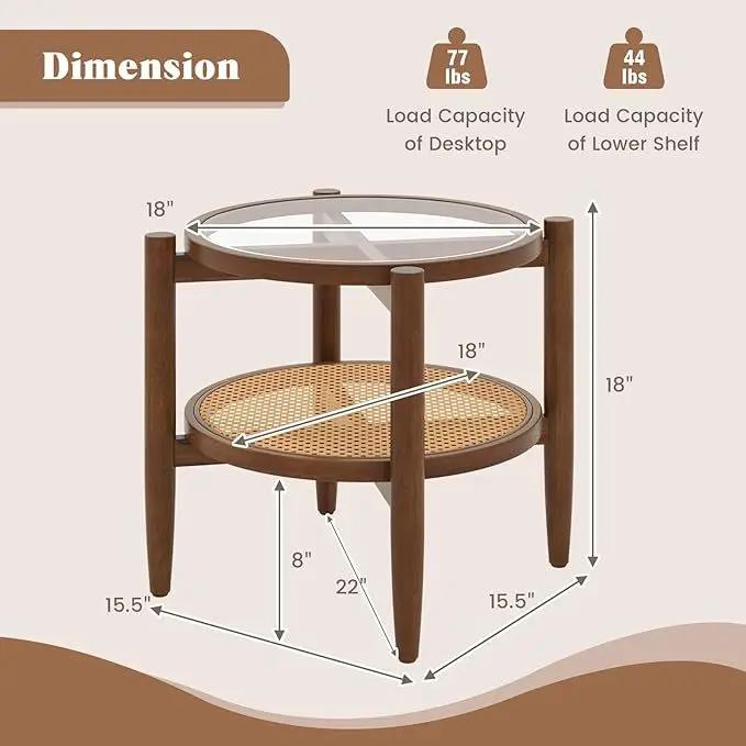 Round Rattan Side Table Set with Glass Top - Set of 2 by DirectDeals