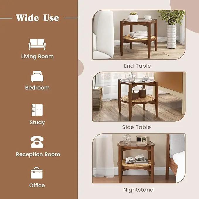 Round Rattan Side Table Set with Glass Top - Set of 2 by DirectDeals