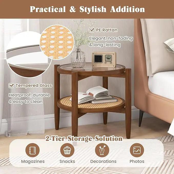 Round Rattan Side Table Set with Glass Top - Set of 2 by DirectDeals