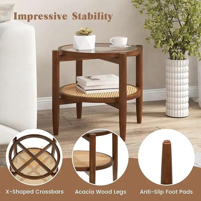 Round Rattan Side Table Set with Glass Top - Set of 2 by DirectDeals