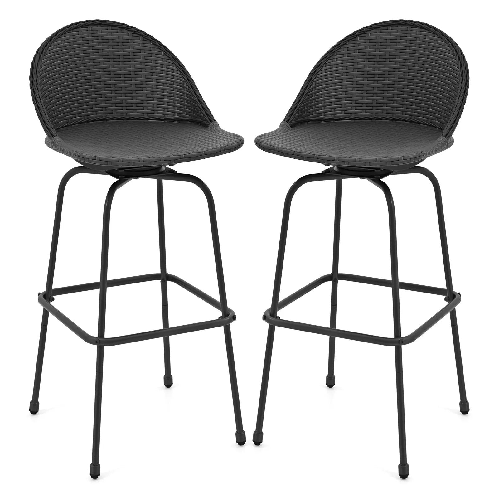 Set of 2 Rattan Swivel Barstools with Curved Back-Black by DirectDeals