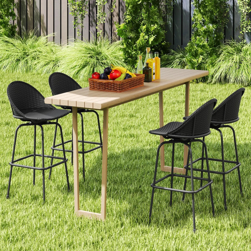 Set of 2 Rattan Swivel Barstools with Curved Back-Black by DirectDeals