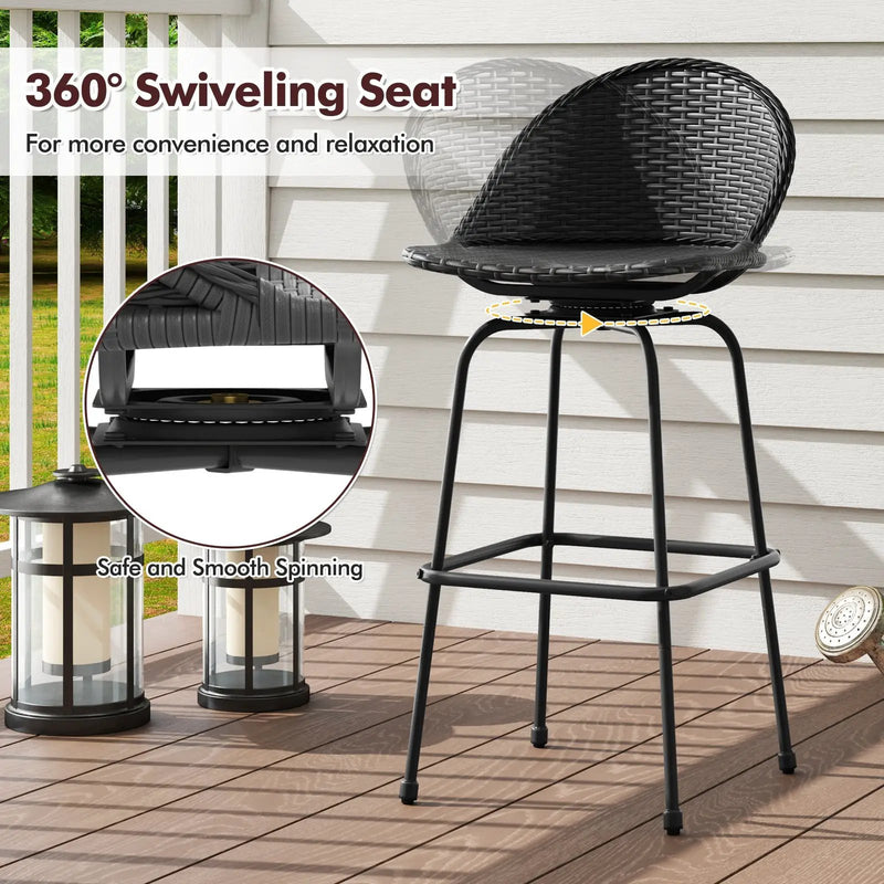 Set of 2 Rattan Swivel Barstools with Curved Back-Black by DirectDeals