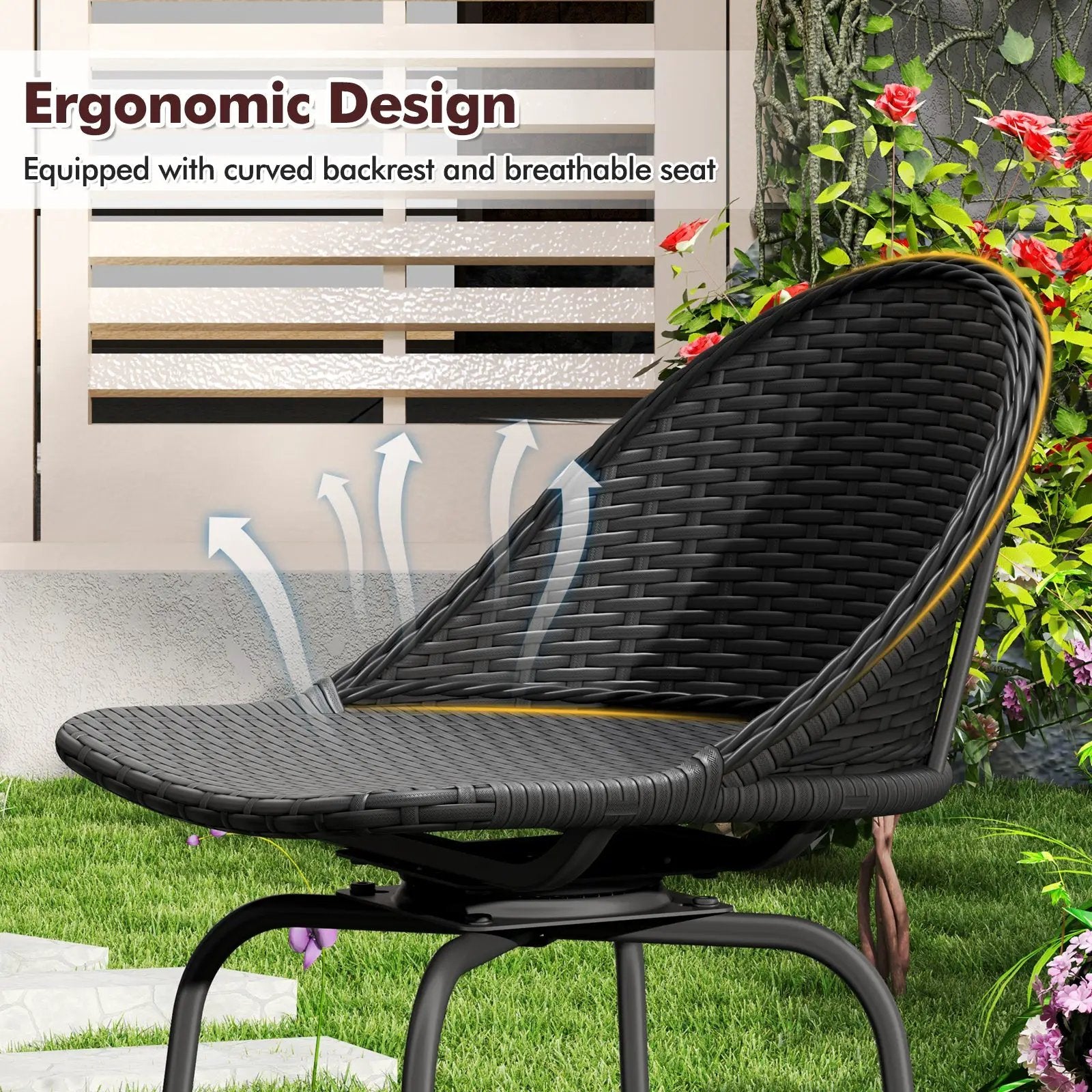 Set of 2 Rattan Swivel Barstools with Curved Back-Black by DirectDeals