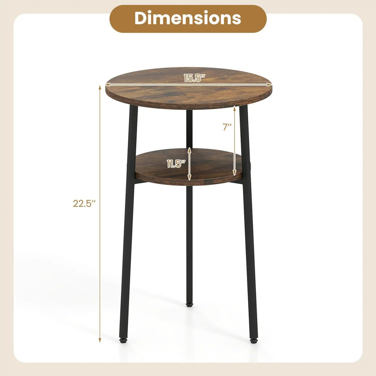 Round Side Table Set with Storage Shelf - Rustic Brown by DirectDeals