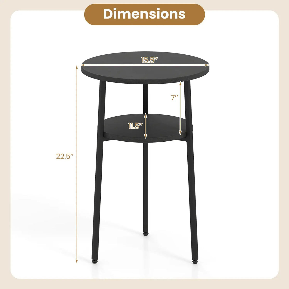 Round Side Table Set with Storage Shelf - Rustic Brown by DirectDeals