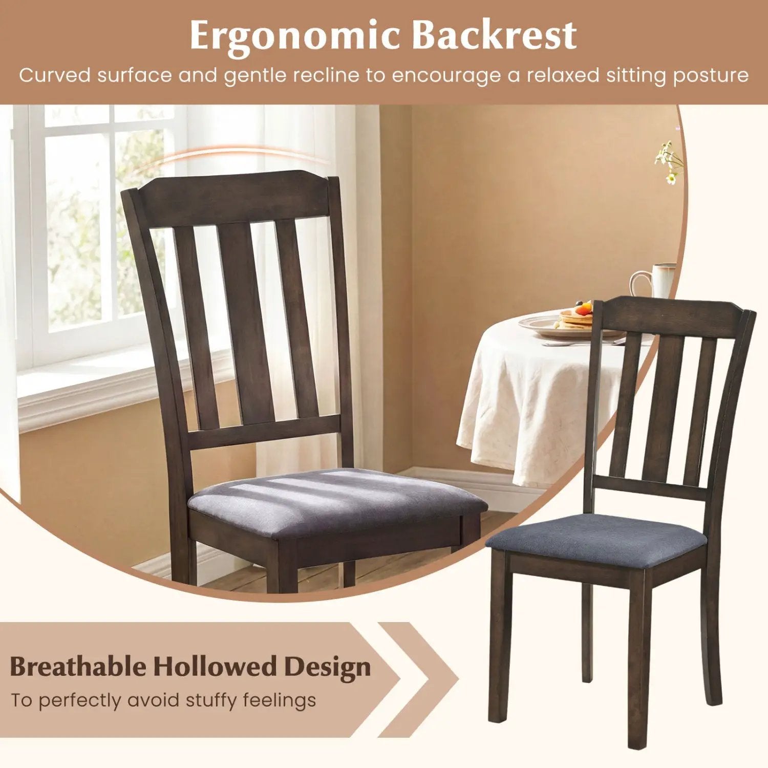 Set of 2 Rubber Wood Dining Room Chairs with Comfortable Backrest by DirectDeals