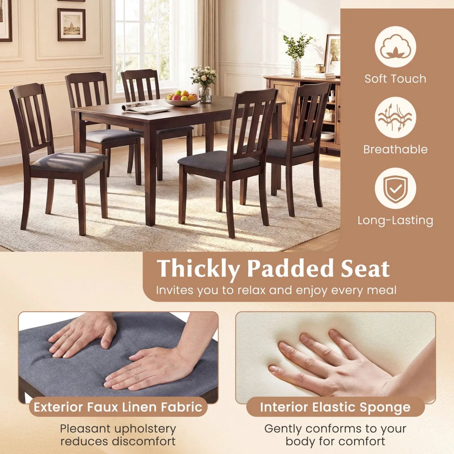 Set of 2 Rubber Wood Dining Room Chairs with Comfortable Backrest by DirectDeals